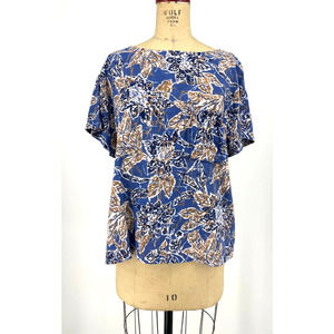 Vintage Personal Blue Tropical Printed Boat Neck Short Sleeve Shirt 8